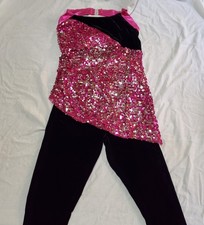 Cicci Adult Large 2-piece Dance Costume Recital Pink Sequins Velvet