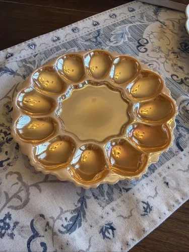 Vintage Fire King Peach Lustre Anchor Hocking Deviled Egg Plate Easter Holiday