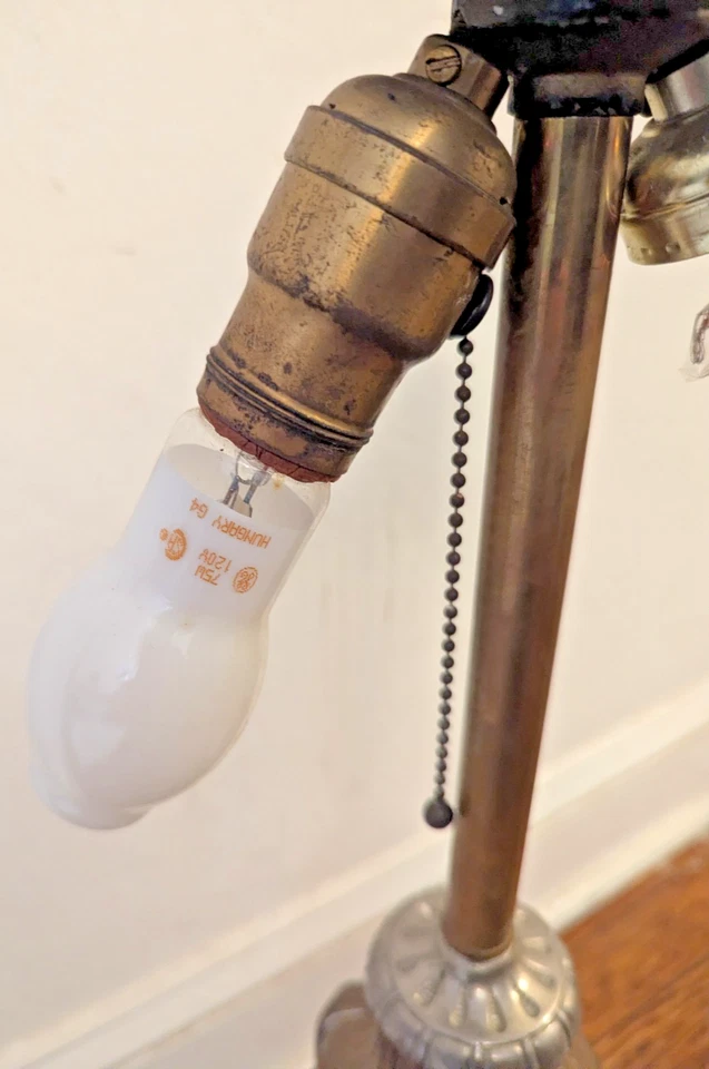 Antique Two-Toned Metal Art Nouveau Lamp Base for Glass Shade w/ Pull Chain - Image 3 of 4