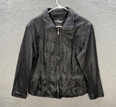 Wilsons Maxima Jacket Womens Large Black 100% Genuine Leather Bomber Moto Biker