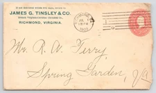 1902 James G Tinsley & Co Virginia Carolina Chemical Co Richmond VA Postal Cover