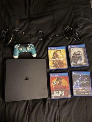 Sony PS4 Slim 1TB Bundle   Tested & Working   Controller + 4 Games (RDR2) + HDMI