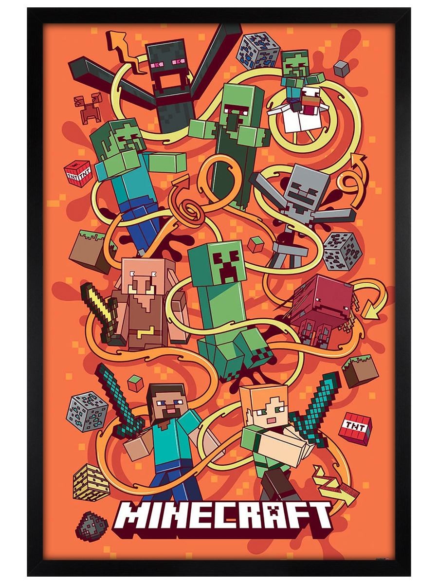 Minecraft Funtage Montage Maxi Poster - Black Wooden Framed