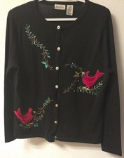 Vintage Embroidered and Beaded Cardinal Christmas Cardigan Size Medium