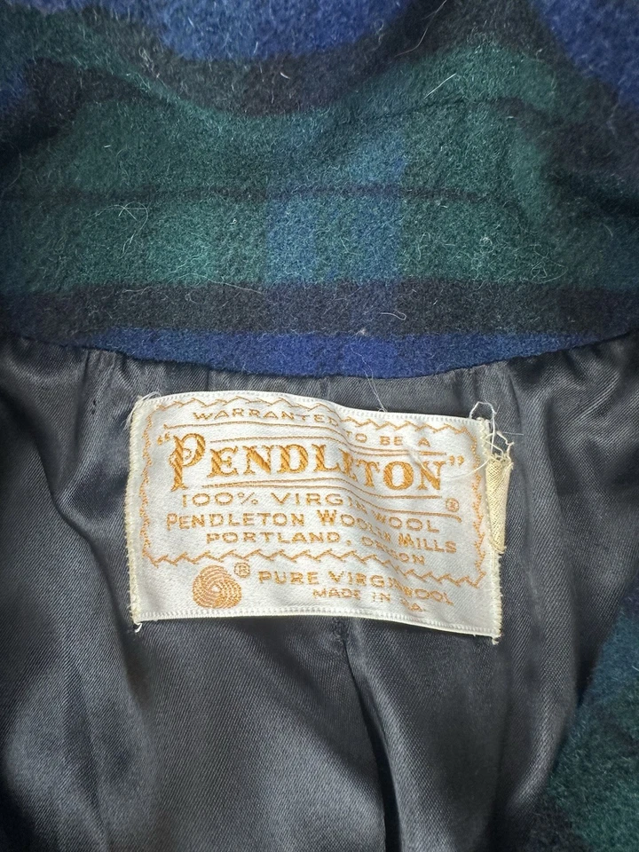 Bata Pendleton vintage para mujer 10 verde tartán a cuadros 100 % lana virgen con cinturón Foto 4 de 4