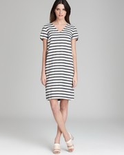 Weekend MAX MARA Black White Striped Linen Blend Mini Dress Sz 14 Career Preppy