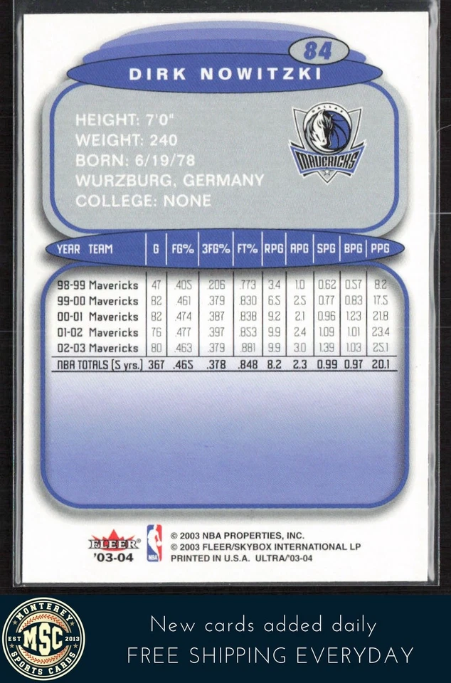 Dirk Nowitzki 2003-04 Ultra #84 Dallas Mavericks - Image 2 of 2