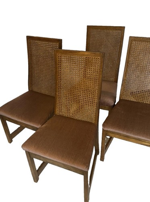 #ad BERNHARDT Vintage MCM Upholstered Oak amp; Cane High Back Dining Chairs Set of 6 $495.00