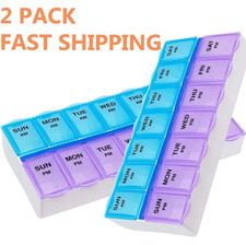 2 Pack Weekly Pill Box Organizer Twice a Day 7 day AMPM Organizer Case Medicine