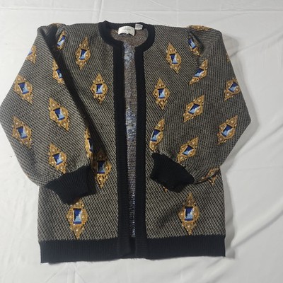 Calliope Vintage Wool Cardigan Womens Medium Geometric Open Front Hong Kong