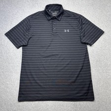 Under Armour Playoff Polo Shirt Mens Medium Black Gray Striped Golf Loose Fit