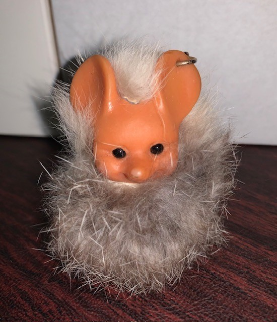 Rauls Happy Gang Troll Mouse w/Big Ears Fur Key Chain Ring +Tag West Germany