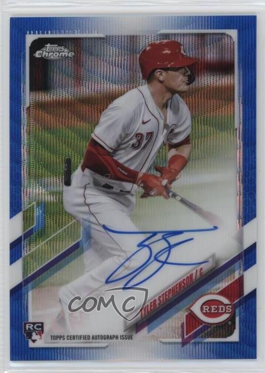 2021 Topps Chrome Rookie Blue Wave Refractor 56/150 Tyler Stephenson Auto 11vc