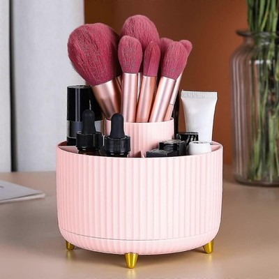 WILL OAK Makeup Brush Organiser - Large Compartment Cosmetic Organizer Pink 