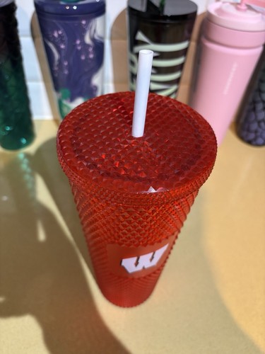 Starbucks X Wisconsin Badgers Collab Tumbler 24oz Red Studded Limited 3D Logo - Picture 5 of 7