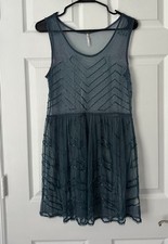 Free People Embellished Mesh Mini Slip Dress Boho Sheer Beaded Festival Small