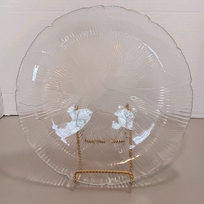 Set Of 4 Arcoroc Canterbury Crocus Clear Glass 10.75  Dinner Plates France 