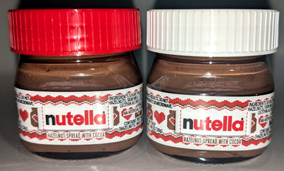 2 Nutella MINI GLASS Jar 1.05oz (30g ) White & Red LID  Made In Italy