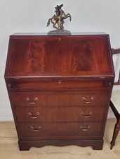 Writing Bureau Desk 20th-Century Green Leather Drop Handles Delivery Available