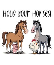 Sarcastic Funny Animal Sticker (2 Inch) Hold Your Horses Chicken Pig Friends