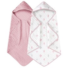 Hooded Baby Towels for Newborn 2 Pack 100 Muslin Organic Cotton Baby Bath Tow...