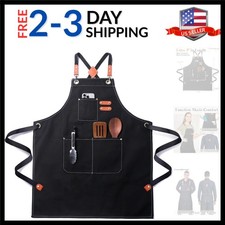 Chef Apron for Men Women with Pockets,Cross Back Cotton Canvas Plus Size Apro...