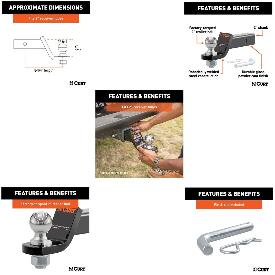 Curt Class 3 Trailer Hitch Tow Package w/ 2" Ball for Toyota Highlander - Image 4 of 4