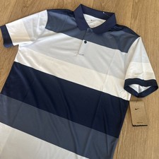 Men  s Nike Dri-Fit Victory Golf Polo FZ7452-510 Blue White Block Stripe Small