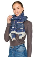 BASICO Fall Scarf  Wrap, Winter Blanket Scarf - Women's Gold Line - Blue