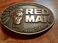 1988 Pinkerton Chewing Tobacco Co Brass Red Man Belt Buckle Keychain Set