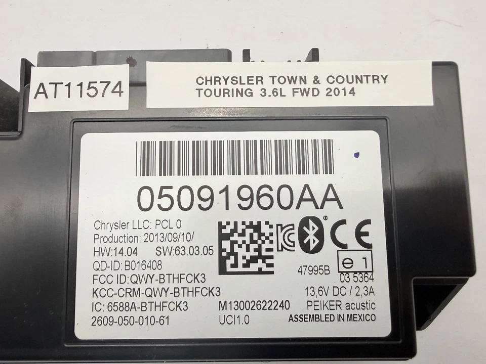 Módulo de control de comunicación Bluetooth OEM 11-16 Chrysler Town & Country Caravan Foto 2 de 4