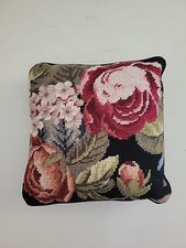 Vintage Needlepoint Pillow Flowers Roses Floral Cottagecore Decorative