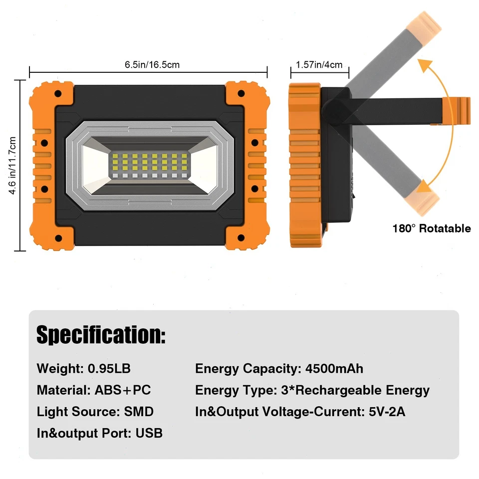 LED Baustrahler Akku LED Arbeitsstrahler Akku USB Wiederaufladbar Arbeitsleuchte - Bild 4 von 4