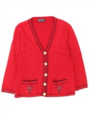 Castle of Ireland Womens Graphic Cardigan Sweater UK 16 Large Red Acrylic AW21