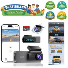 Dash Cam Front and Rear 4K 1080P, Free 64GB Card, Built-in WiFi, Dash Camera ...
