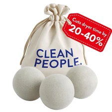 The Clean People 100% New Zealand Wool Dryer Balls - 3 Pack - for Laundry, Fa...