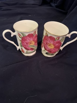 Set of 2 Royal Garden Bone Chine Coffee/Tea Mugs with Rose Pattern Cottage Core