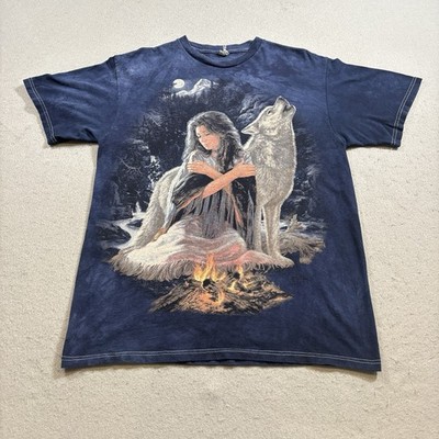 Vtg Delta Pro The Mountain Tee Shirt Mens Large Native American Blue Tie Dye