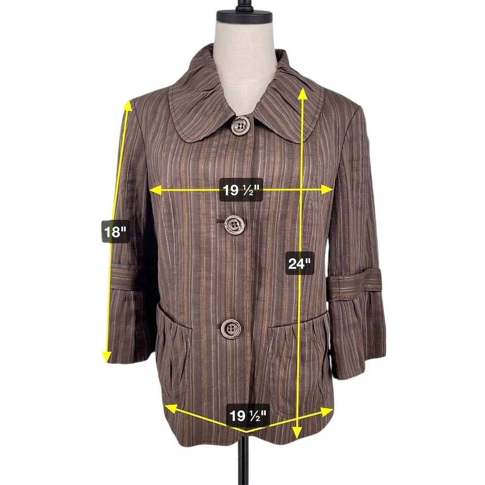 Lafayette 148 NY Women's Striped Blazer Jacket Brown Size 10 M - Image 3 of 4