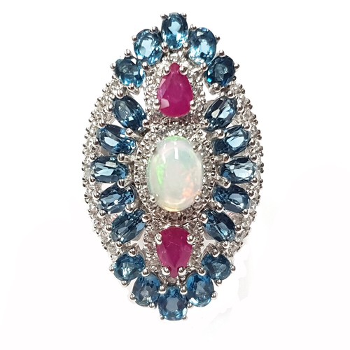 Anillo de plata esterlina piedra preciosa topacio azul de Meher's joyería ópalo etíope y piedra preciosa de topacio azul de Londres - Imagen 2 de 4