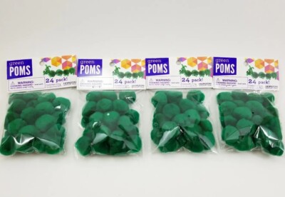 (Lot of 4) 24 Green Poms per Package. 1inch. Arts and Crafts. 96 Total. Fuzzy
