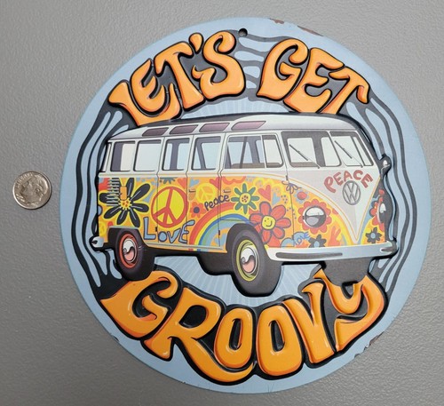 LET'S GET GROOVY VW BUS EMBOSSED TIN SIGN - Picture 5 of 7