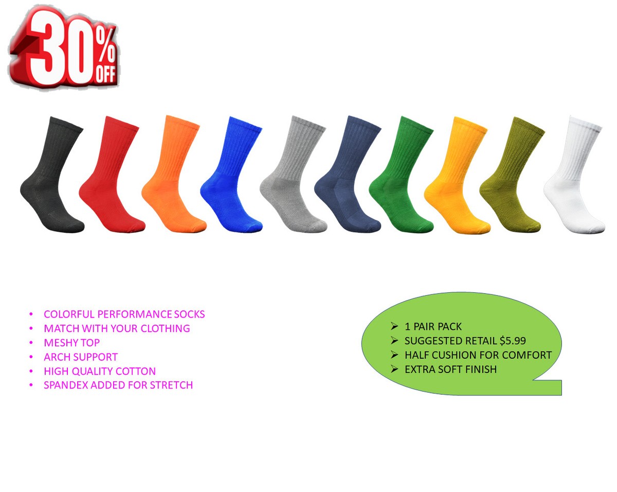 Men's Athletic Running Cushion Moisture Cotton Wicking Athletic Crew Socks, Lot