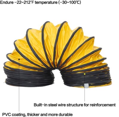 25FT Ducting Hose 10IN PVC Flexible Duct Hosing with Adjustable Rope S Hook & St