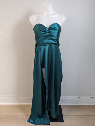Elle Zeitoune Size Small Magnolia Strapless Gown Maxi Shift Dress Green Satin - Picture 6 of 20