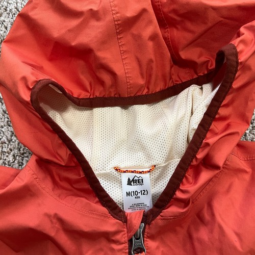 REI CO-OP Kids M (10-12) Groundbreaker Rain Wind Jacket Orange Mesh Lined - Picture 4 of 8