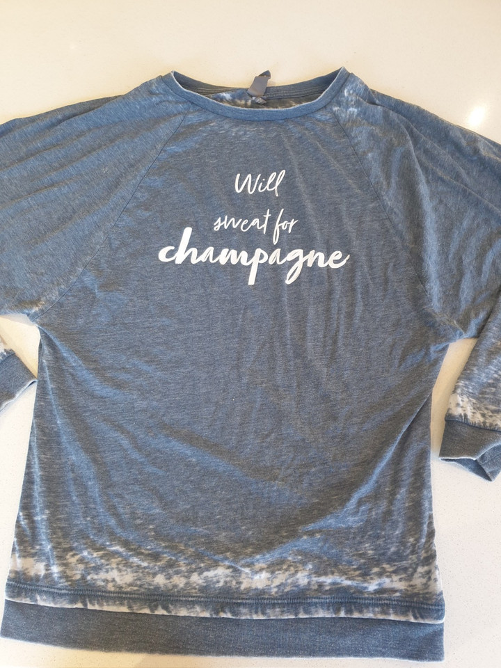 Sweaty Betty Size XS Grey Cotton Blend Gym Top "Will Sweat For Champagne"