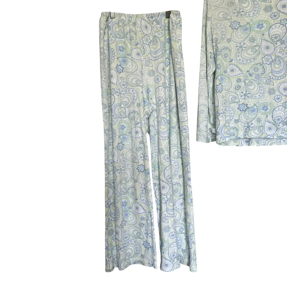 Karen Neuburger Encore Womens Pajama Set S Blue Green Floral Paisley Sleepwear - Image 4 of 4