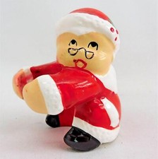 Candle Hugger Vtg Christmas Mrs. Santa Handpainted Ceramic 3/4