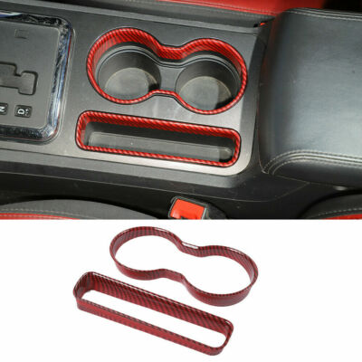 Red Gear Shift & Cup Holder Trim Cover Set For 2009-2014 Dodge Challenger Interior